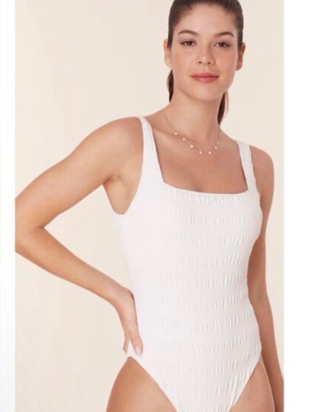 Andie Swim The Miami Shirred One-Piece White Suga Size Large NEW